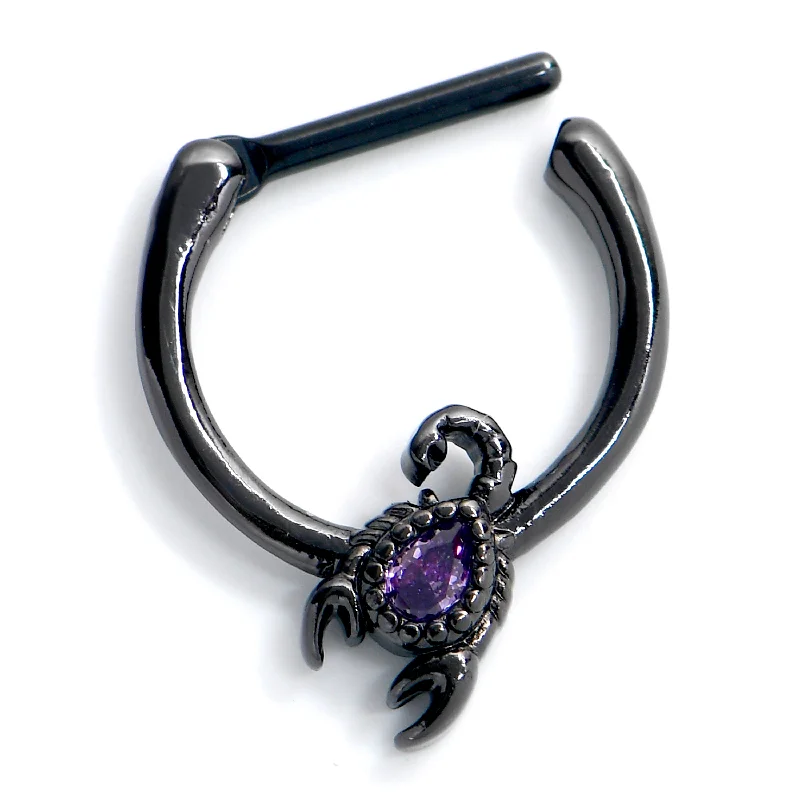 Women's Earrings – Elegant Designs for Every Personality--16 Gauge 5/16 Purple Gem Black Goth Scorpion Cartilage Clicker