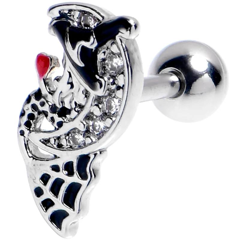 Women's Earrings – Elegant Designs for Every Personality--16 Gauge 1/4 Clear CZ Gem Crescent Moon Witch Cartilage Tragus Earring
