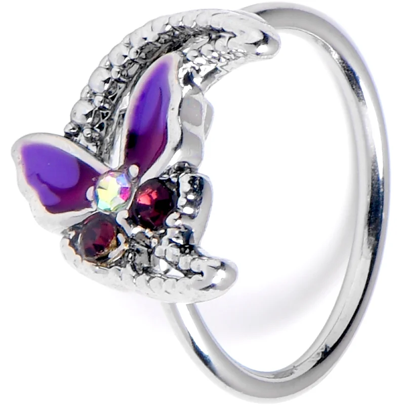 Bold Nose Rings for Trendy Look -20 Gauge 5/16 Aurora Gem Butterfly Purple Beauty Nose Hoop Bold Nose Rings for Trendy Look -20 Gauge 5/16 Aurora Gem Butterfly Purple Beauty Nose Hoop