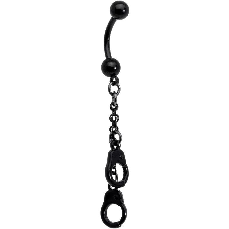Comfortable Belly Rings for Casual Looks -Black PVD Chained Handcuffs Reversible Dangle Belly Ring Comfortable Belly Rings for Casual Looks -Black PVD Chained Handcuffs Reversible Dangle Belly Ring