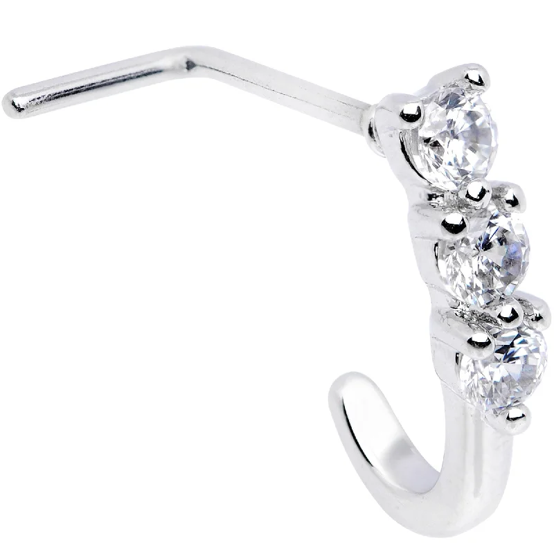 Nose Rings for Everyday Charm -20 Gauge Clear CZ Gem Trio Hearts Faux Hoop L Shaped Nose Ring Nose Rings for Everyday Charm -20 Gauge Clear CZ Gem Trio Hearts Faux Hoop L Shaped Nose Ring