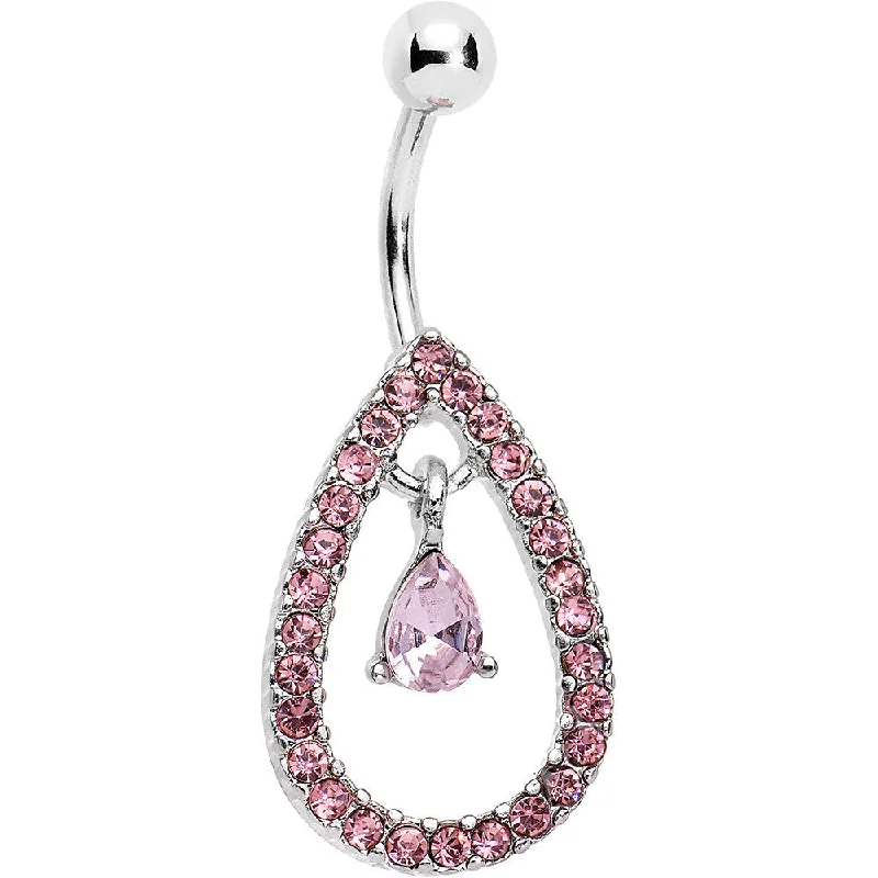 Elegant Belly Rings for Classic Fashion -Pink Gem Glamour Drop Teardrop Dangle Bottom Mount Belly Ring Elegant Belly Rings for Classic Fashion -Pink Gem Glamour Drop Teardrop Dangle Bottom Mount Belly Ring