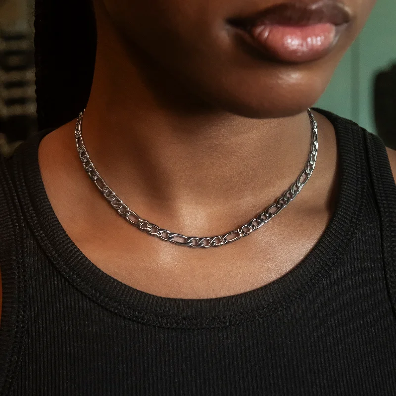 Shop Classic Women's Necklaces & Pendants with a Modern Twist-Figaro Necklace in White Gold- 6mm Shop Classic Women's Necklaces & Pendants with a Modern Twist-Figaro Necklace in White Gold- 6mm