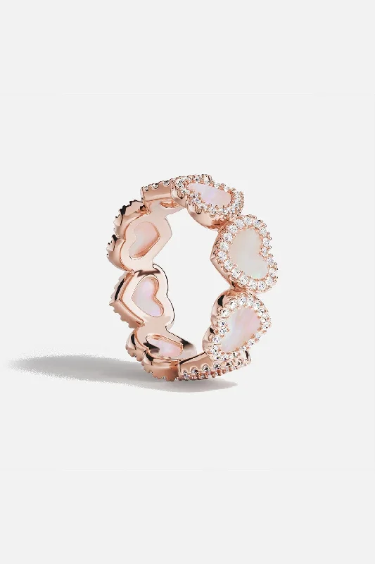 Chic Women's Rings for Fashion-Forward Looks-Pavé Pink Nacre Full Heart Ring