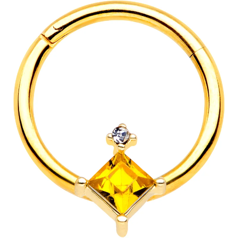 Elegant Nose Rings with Chic Look -16 Gauge 3/8 Yellow Clear Gem Gold Tone Rhombus Septum Ring Elegant Nose Rings with Chic Look -16 Gauge 3/8 Yellow Clear Gem Gold Tone Rhombus Septum Ring