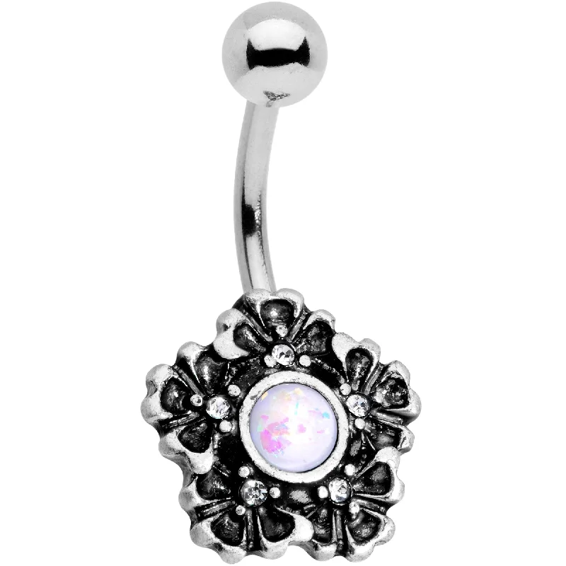 Trendy Belly Rings for Fashion Enthusiasts -White Faux Opal Flower Garden Belly Ring Trendy Belly Rings for Fashion Enthusiasts -White Faux Opal Flower Garden Belly Ring