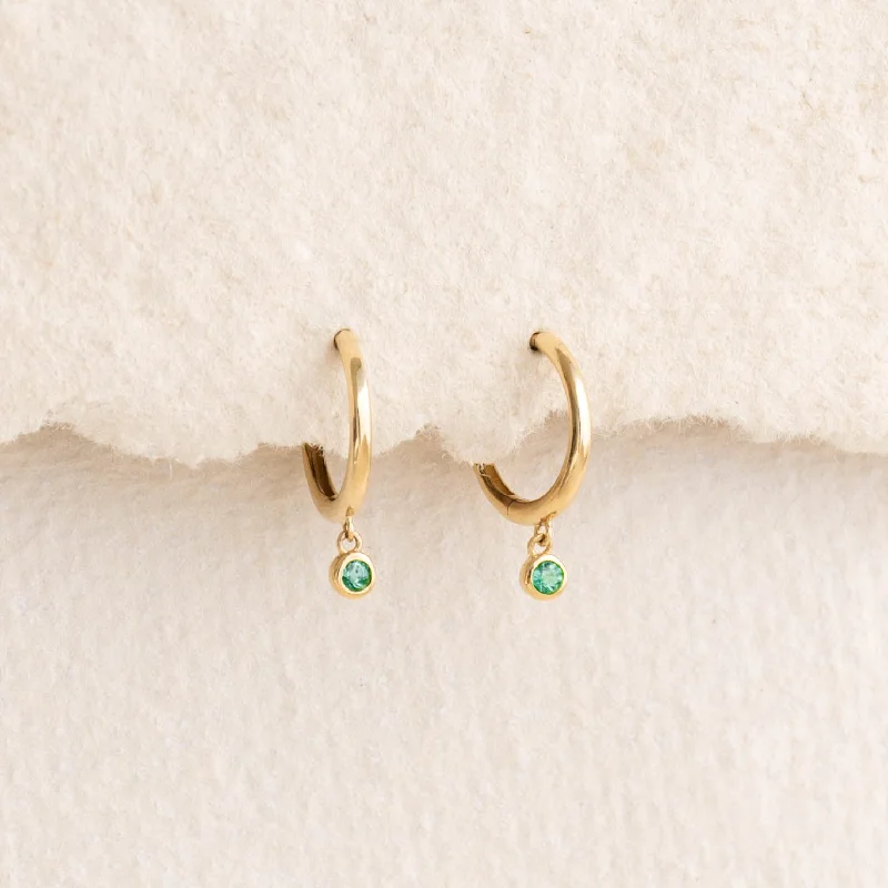 Women's Earrings – Elegant Designs for Every Personality--Emerald Huggie Earrings 14k Gold - Bianca