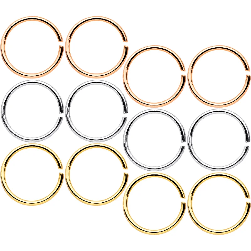 Eye-Catching Nose Rings for Glam Look -20 Gauge 5/16 Gold Tone Rose Gold Tone Anodized Seamless Circular Ring Set of 12 Eye-Catching Nose Rings for Glam Look -20 Gauge 5/16 Gold Tone Rose Gold Tone Anodized Seamless Circular Ring Set of 12