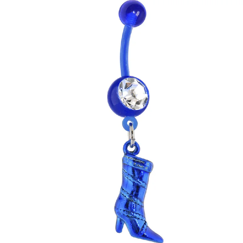 Custom Belly Rings for Unique Appeal -Bioplast Blue BOOT Dangle Belly Ring