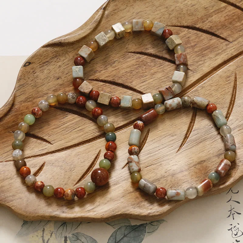 Women's Bangle Bracelets with Glass Details-Buddha Stones Natural Stone Sea Sediment Jasper Agate Protection Bracelet Women's Bangle Bracelets with Glass Details-Buddha Stones Natural Stone Sea Sediment Jasper Agate Protection Bracelet