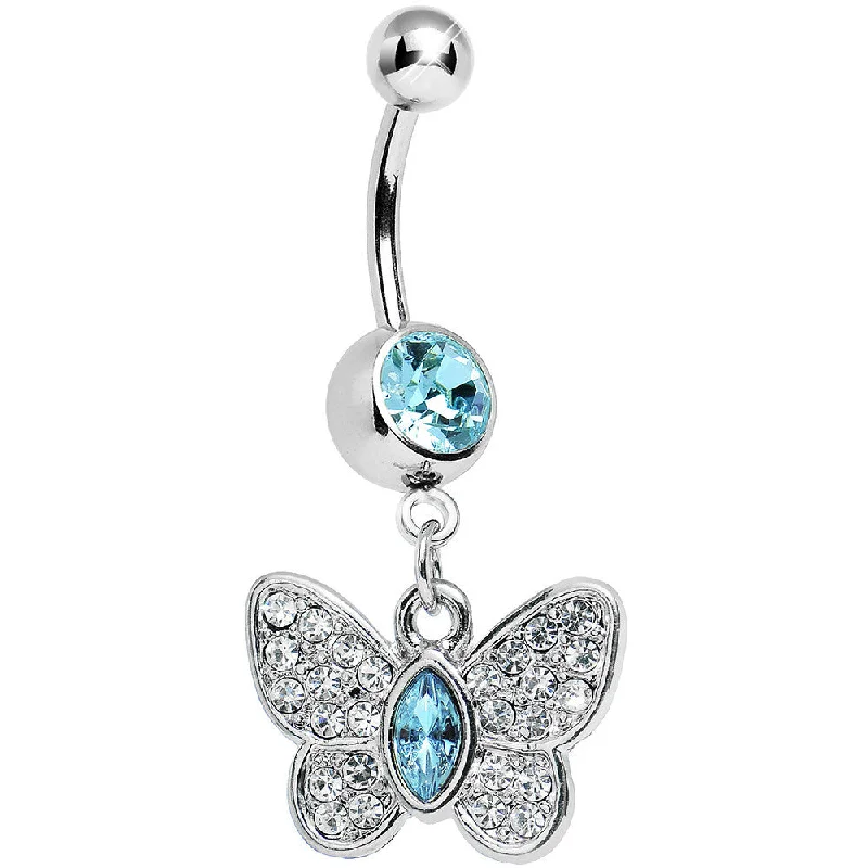 Belly Rings for Special Events -Aqua Gem Marquis Core Butterfly Belly Ring