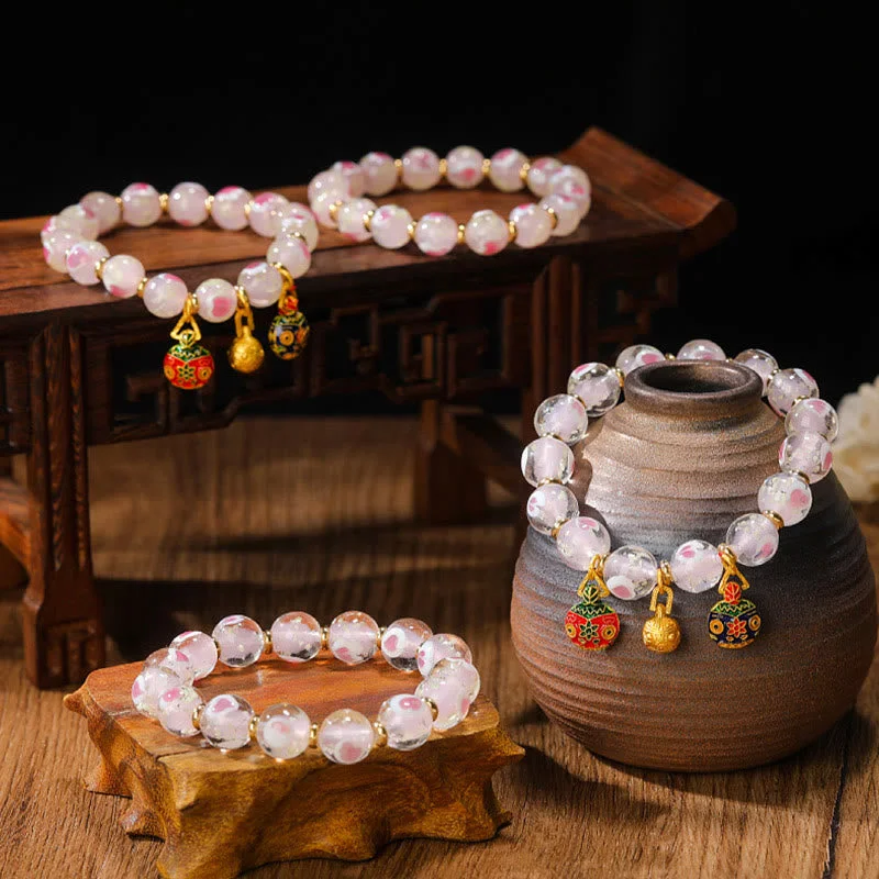 Men's Engraved Bracelets for Special Occasions-Buddha Stones Gold Swallowing Beast Family Charm Luminous Pink Love Heart Fluorescent Liuli Glass Bead Blessings Bracelet Men's Engraved Bracelets for Special Occasions-Buddha Stones Gold Swallowing Beast Family Charm Luminous Pink Love Heart Fluorescent Liuli Glass Bead Blessings Bracelet