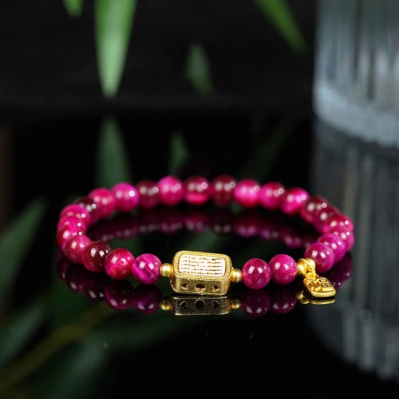 Simple Metal Chain Bracelets for Men-Buddha Stones Rose Red Tiger Eye Fu Character Courage Bracelet Simple Metal Chain Bracelets for Men-Buddha Stones Rose Red Tiger Eye Fu Character Courage Bracelet