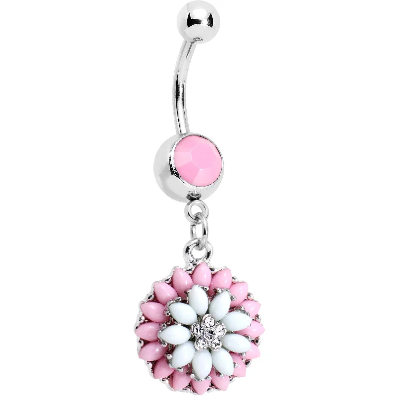 Beautiful Belly Rings for Every Occasion -Clear Gem Pink White Orb Power of the Flower Dangle Belly Ring Beautiful Belly Rings for Every Occasion -Clear Gem Pink White Orb Power of the Flower Dangle Belly Ring