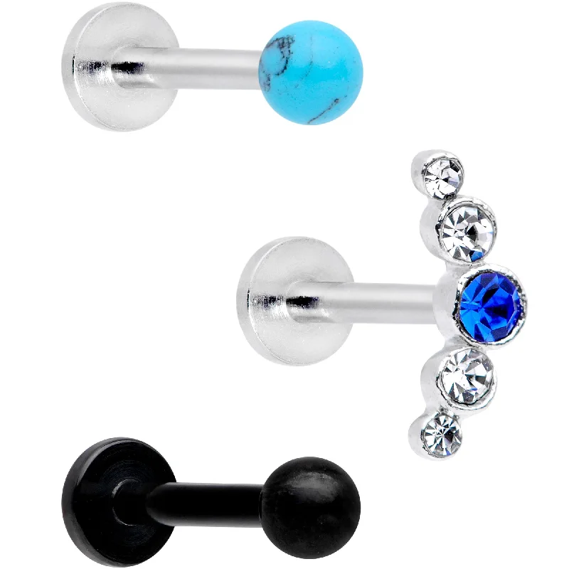 Designer Lip Rings for High-End Fashion16 Gauge 5/16 Faux Turquoise Ball Internally Threaded Labret Set of 3