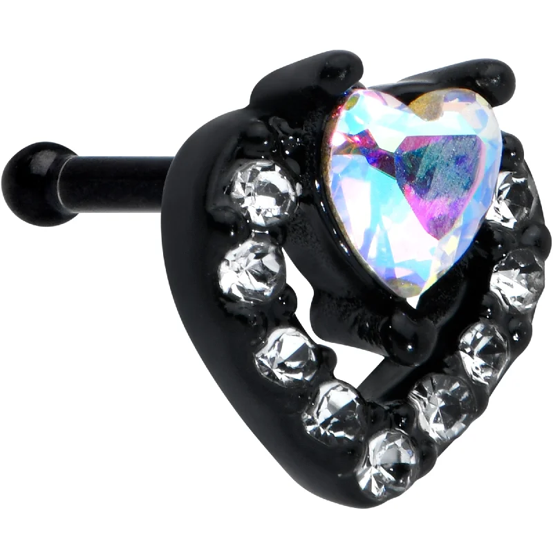 Nose Rings with Amethyst Stones -20 Gauge 1/4 Clear Aurora Gem Black Heart Valentines Nose Bone Nose Rings with Amethyst Stones -20 Gauge 1/4 Clear Aurora Gem Black Heart Valentines Nose Bone