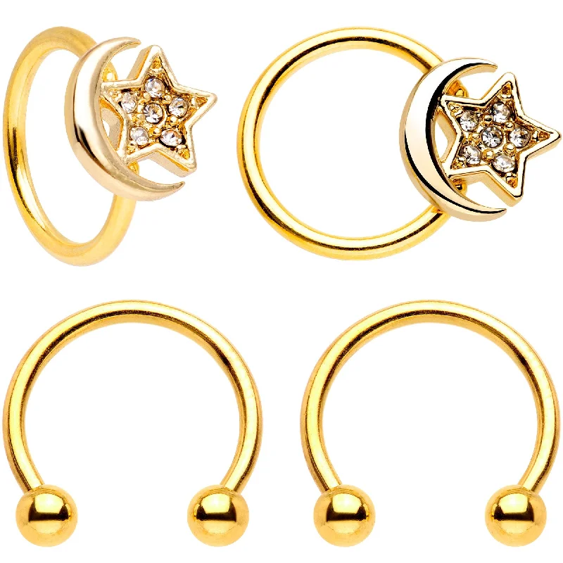 Comfortable Lip Rings with Adjustable Fit16 Gauge 3/8 Gem Golden Night Sky Horseshoe BCR Captive Ring Set