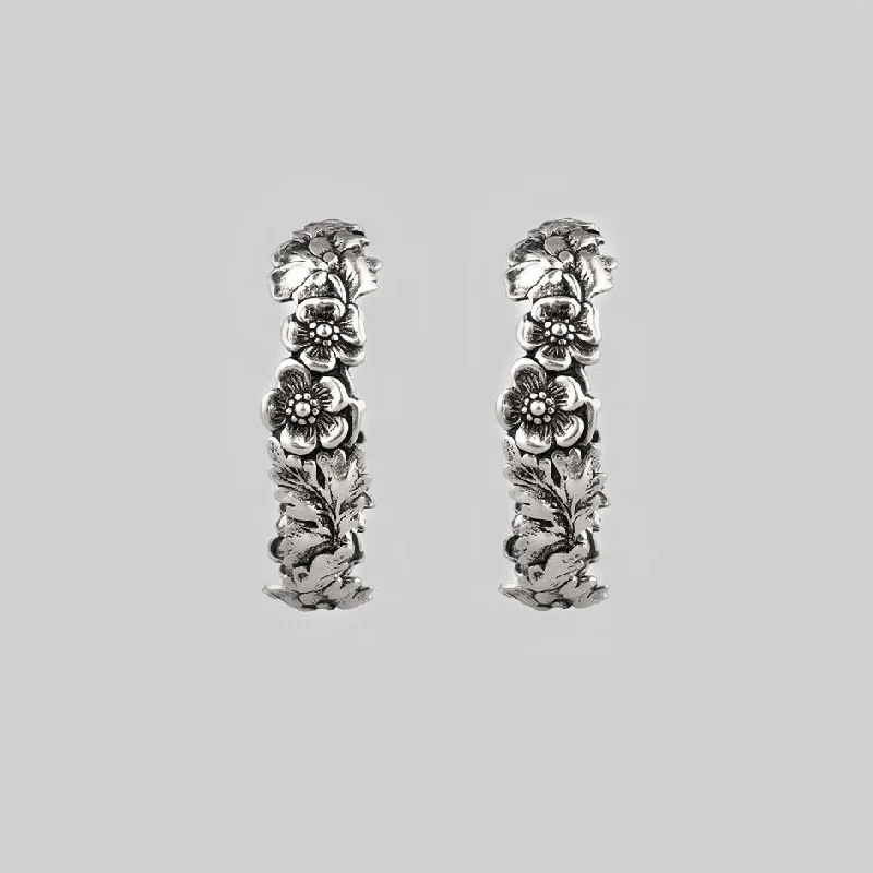 Women's Earrings – Elegant Designs for Every Personality--DAHLIA. Floral Garland Hoop Earrings - Silver Women's Earrings – Elegant Designs for Every Personality--DAHLIA. Floral Garland Hoop Earrings - Silver