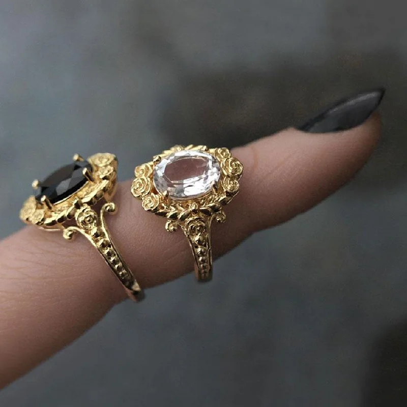 Chic Women's Rings for Fashion-Forward Looks-MARIA. Rose Wreath Onyx Gold Cocktail Ring Chic Women's Rings for Fashion-Forward Looks-MARIA. Rose Wreath Onyx Gold Cocktail Ring
