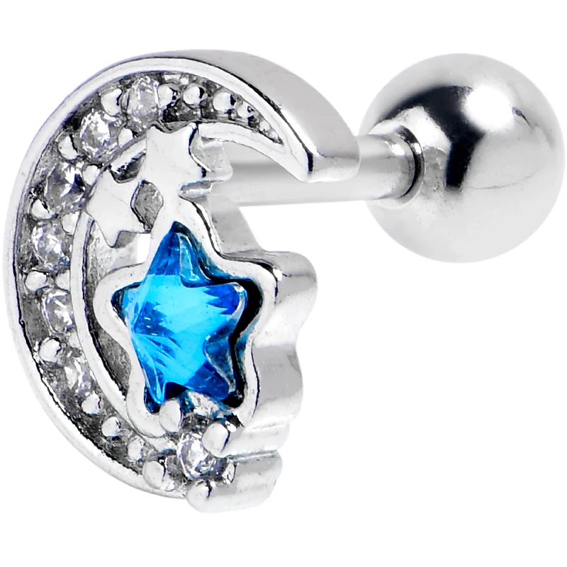 Women's Earrings – Elegant Designs for Every Personality--16 Gauge 1/4 Blue Clear CZ Gem Starry Night Sky Cartilage Earring