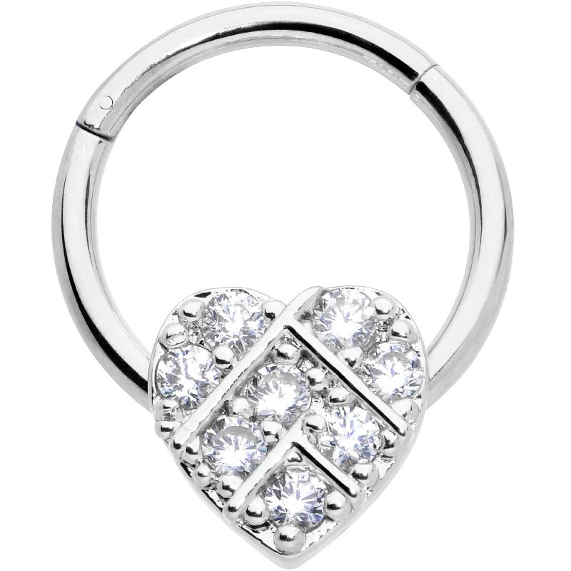 Women's Earrings – Elegant Designs for Every Personality--16 Gauge 3/8 Clear CZ Gem Lattice Heart Hinged Segment Ring Women's Earrings – Elegant Designs for Every Personality--16 Gauge 3/8 Clear CZ Gem Lattice Heart Hinged Segment Ring