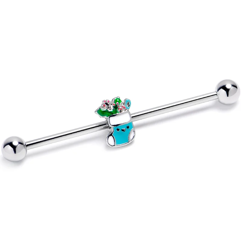 Women's Earrings – Elegant Designs for Every Personality--14 Gauge Festive Blue Christmas Stocking Industrial Barbell 38mm Women's Earrings – Elegant Designs for Every Personality--14 Gauge Festive Blue Christmas Stocking Industrial Barbell 38mm