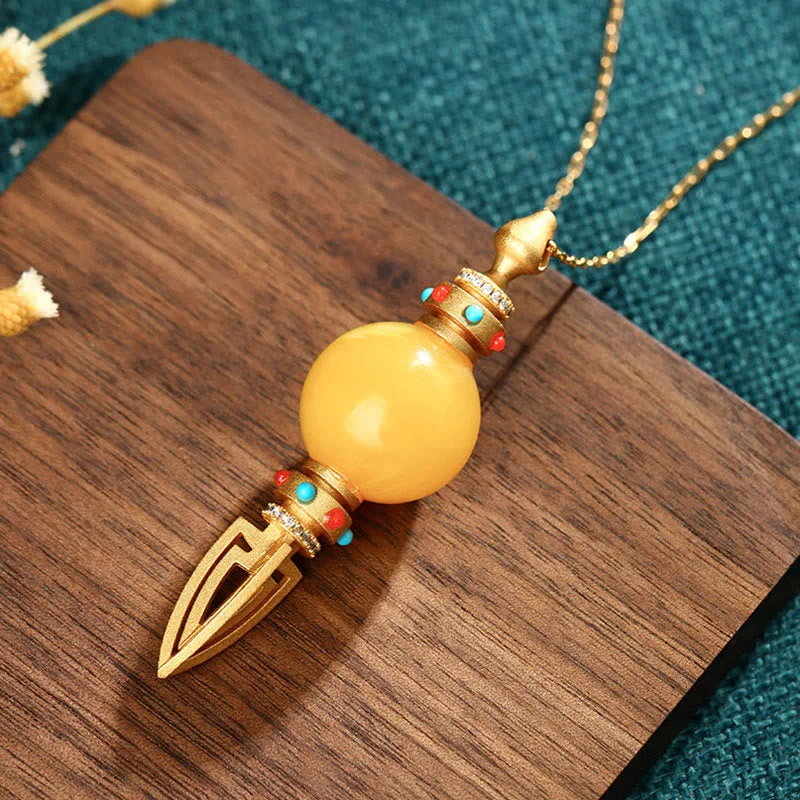 Shop Classic Women's Necklaces & Pendants with a Modern Twist-Buddha Stones 24K Gold Plated Amber Dorje Vajra Clear Anxiety Necklace Pendant Shop Classic Women's Necklaces & Pendants with a Modern Twist-Buddha Stones 24K Gold Plated Amber Dorje Vajra Clear Anxiety Necklace Pendant