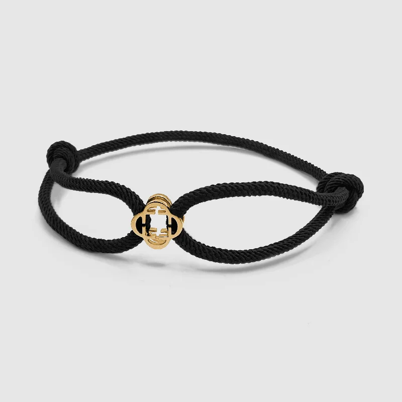 Unique Personalized Bracelets for Men-Black Cord Bracelet (Gold)