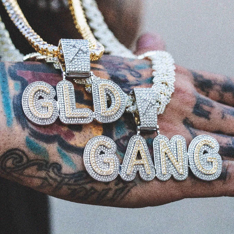 Men's Silver Bracelets with Bold Designs-GLD's 2-Tone Custom Layered Font