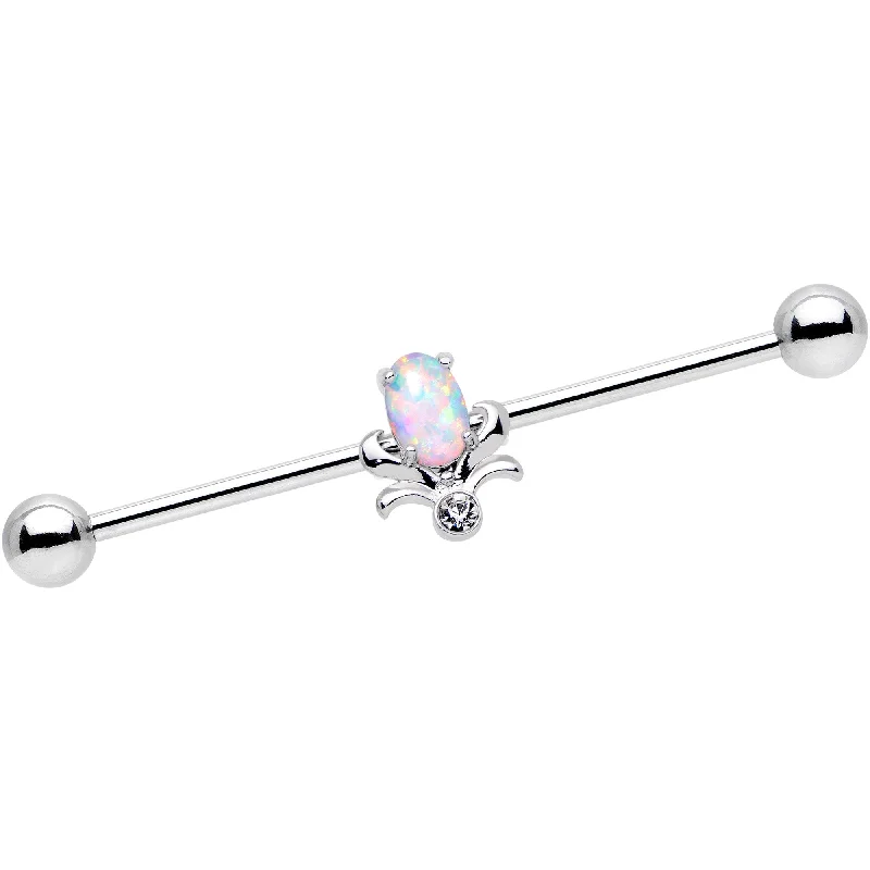 Women's Earrings – Elegant Designs for Every Personality--14 Gauge White Synthetic Opal Flower Power Industrial Barbell 38mm Women's Earrings – Elegant Designs for Every Personality--14 Gauge White Synthetic Opal Flower Power Industrial Barbell 38mm