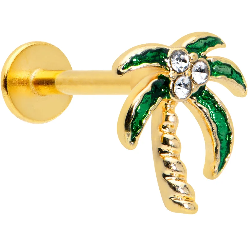 Stunning Lip Rings for Glamorous Style16 Gauge 5/16 Clear Gem Gold Tone Palm Tree Style Labret Monroe Tragus