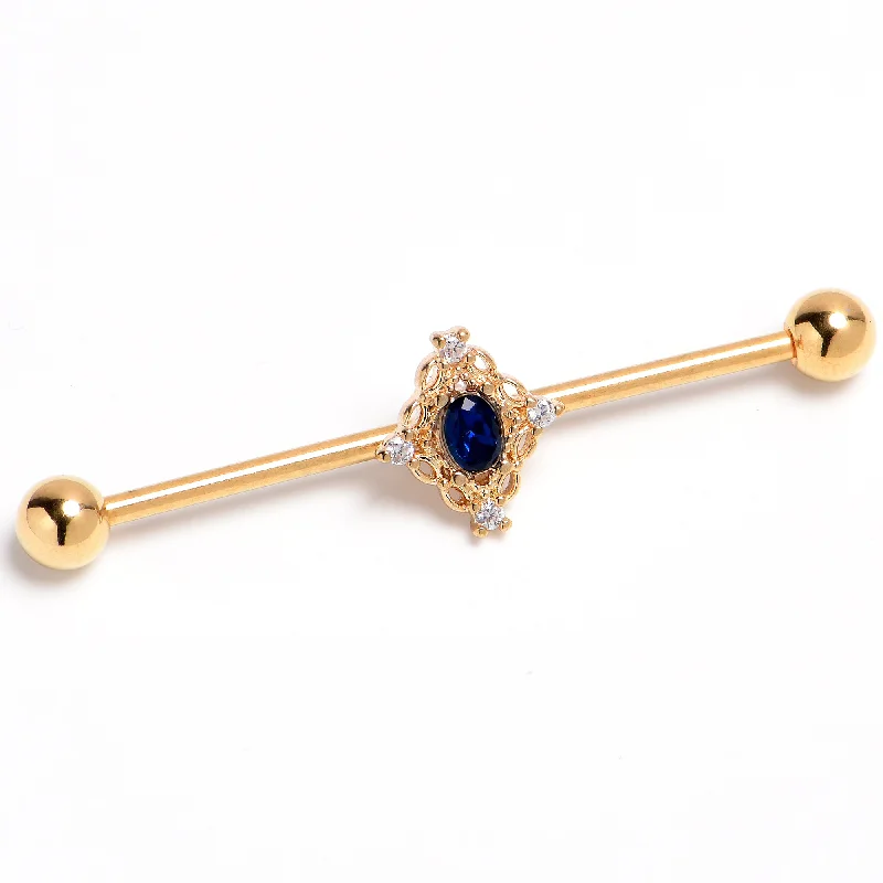 Women's Earrings – Elegant Designs for Every Personality--14 Gauge Blue Gem Gold Tone Filigree Rhombus Industrial Barbell 38mm Women's Earrings – Elegant Designs for Every Personality--14 Gauge Blue Gem Gold Tone Filigree Rhombus Industrial Barbell 38mm