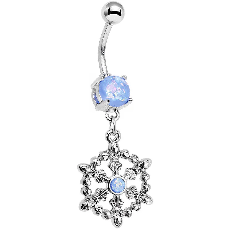 Comfortable Belly Rings with Adjustable Design -Light Blue Faux Opal Fleur de Lis Hoop Dangle Belly Ring Comfortable Belly Rings with Adjustable Design -Light Blue Faux Opal Fleur de Lis Hoop Dangle Belly Ring