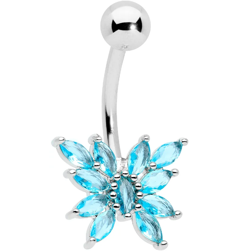Designer Belly Rings with Modern Touch -Aqua CZ Gem Stylized Butterfly Belly Ring