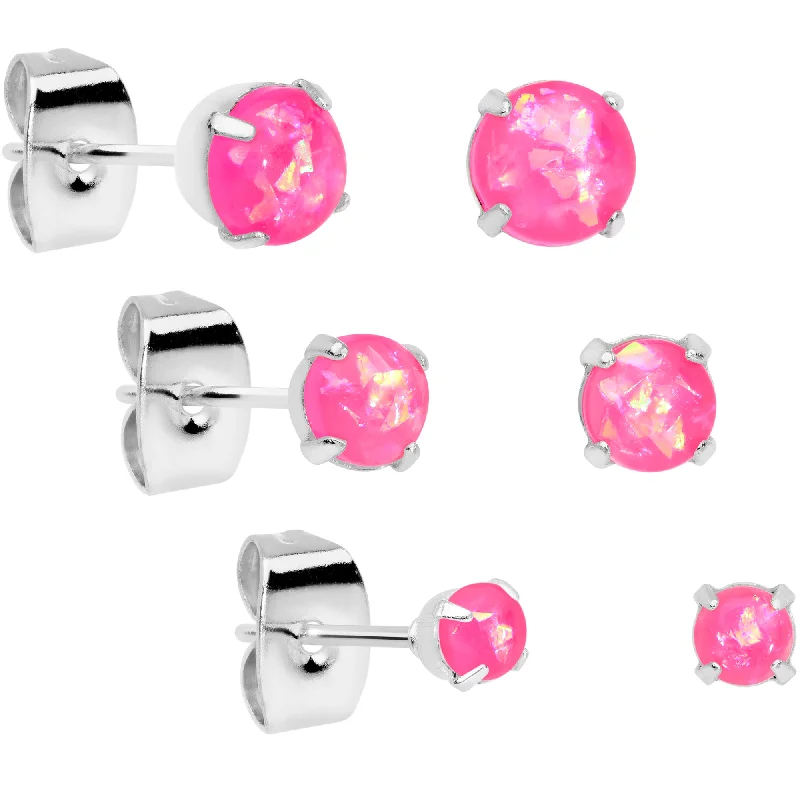 Women's Earrings – Elegant Designs for Every Personality--20 Gauge Pink Faux Opal 3mm to 5mm Post Stud Earrings Set of 3