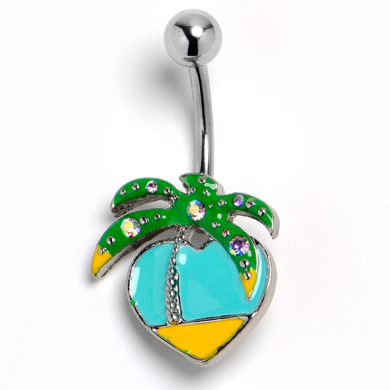 Belly Rings with Gemstone Detailing for Bold Style -Aurora Gem Beach Heart Palm Tree Belly Ring Belly Rings with Gemstone Detailing for Bold Style -Aurora Gem Beach Heart Palm Tree Belly Ring