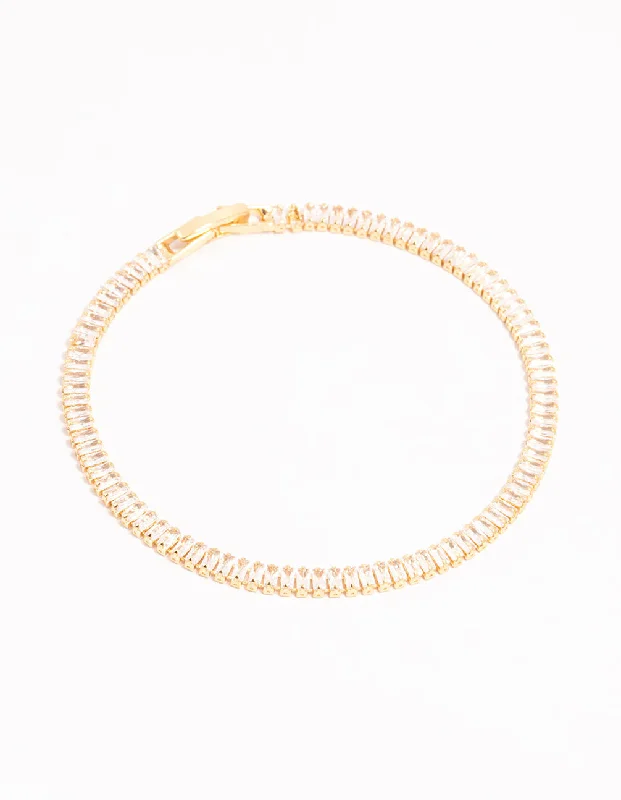 Wedding Bangles for Women with Diamonds-Gold Cubic Zirconia Tennis Bracelet