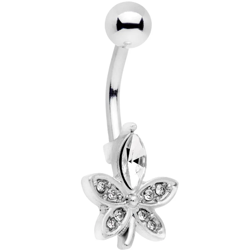 Beautiful Belly Rings for Special Occasions -Clear Gem Beautiful Flower Belly Ring