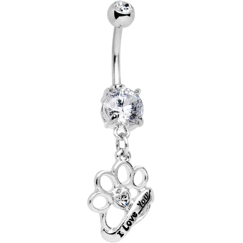 Comfortable Belly Rings for Everyday Wear -Clear Gem I Love You Brass Knuckles Dangle Belly Ring Comfortable Belly Rings for Everyday Wear -Clear Gem I Love You Brass Knuckles Dangle Belly Ring