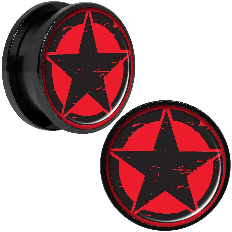 Women's Earrings – Elegant Designs for Every Personality--Black Red Distressed Star Black Anodized Screw Fit Plug Set 20mm Women's Earrings – Elegant Designs for Every Personality--Black Red Distressed Star Black Anodized Screw Fit Plug Set 20mm