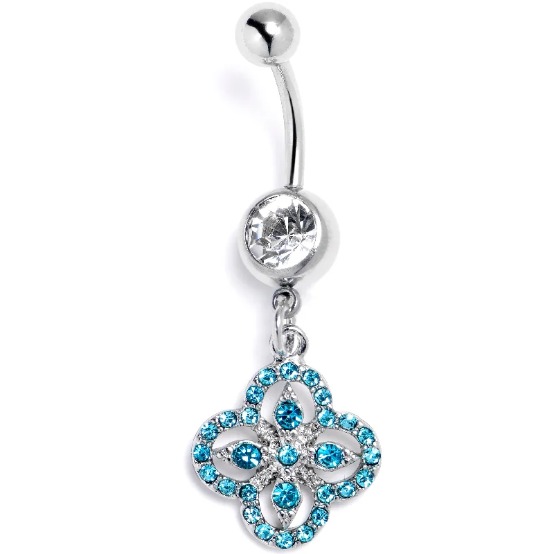 Comfortable Belly Rings for Stylish Piercings -Clear Blue Gem Curved Cross Dangle Belly Ring Comfortable Belly Rings for Stylish Piercings -Clear Blue Gem Curved Cross Dangle Belly Ring