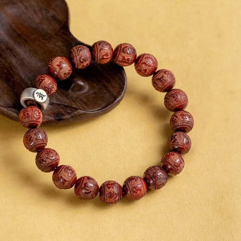 Beaded Bracelets with Silver Details for Men-Buddha Stones Chinese Zodiac Natal Buddha Small Leaf Red Sandalwood Om Mani Padme Hum Protection Bracelet Beaded Bracelets with Silver Details for Men-Buddha Stones Chinese Zodiac Natal Buddha Small Leaf Red Sandalwood Om Mani Padme Hum Protection Bracelet