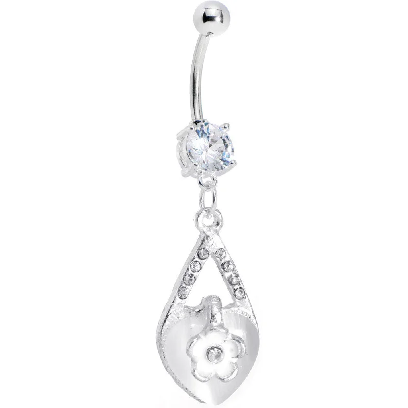 Comfortable Belly Rings for Statement Fashion -Clear Gem Heart Flower Belly Ring