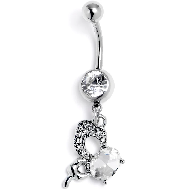 Trendy Belly Rings with Modern Features -Clear CZ Gem Abstract Style Butterfly Dangle Belly Ring Trendy Belly Rings with Modern Features -Clear CZ Gem Abstract Style Butterfly Dangle Belly Ring