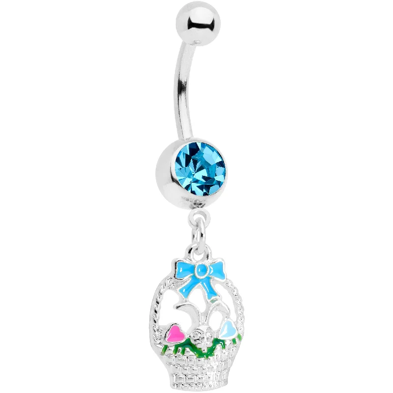 Stylish Belly Rings with Subtle Beauty -Blue Gem Easter Basket Dangle Belly Ring