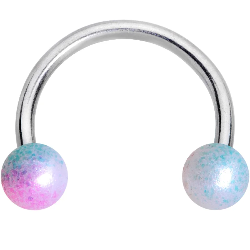 Trendy Lip Rings for Fashionistas16 Gauge 3/8 Teal Pink Pearlescent Horseshoe Circular Barbell