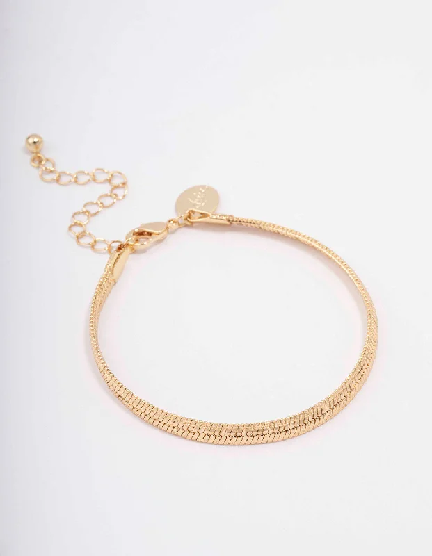 Women's Bangles with Fashionable Charms-Gold Plated Brass Snake Chain Bracelet