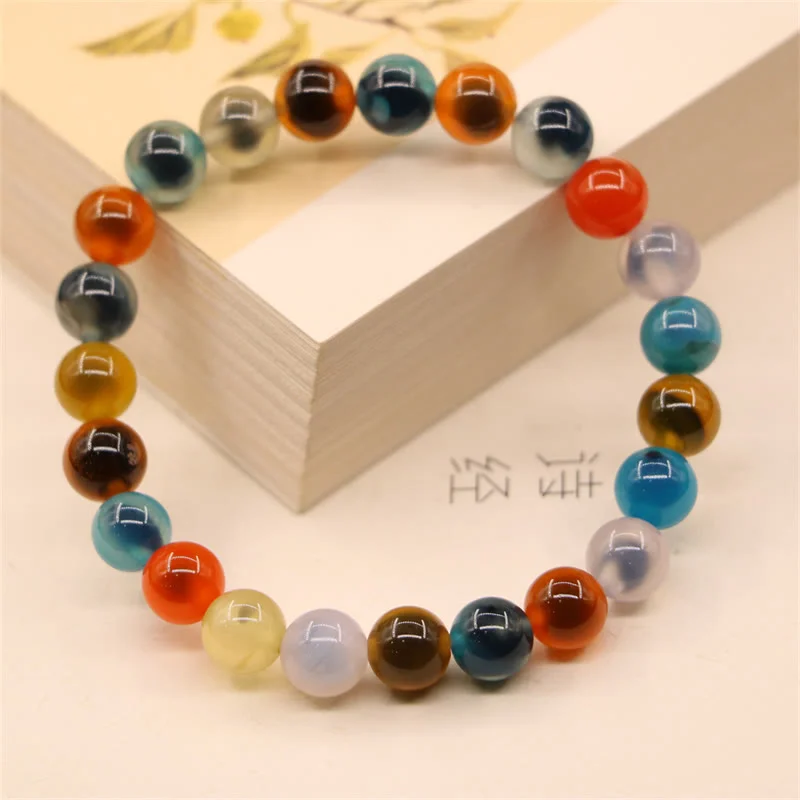 Women's Adjustable Bangle Bracelets-Buddha Stones Colorful Candy Agate Healing Strength Bead Bracelet