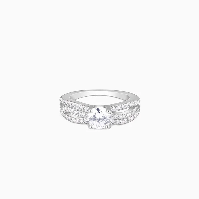 Chic Women's Rings for Fashion-Forward Looks-Silver Zircon Bal Masque Ring