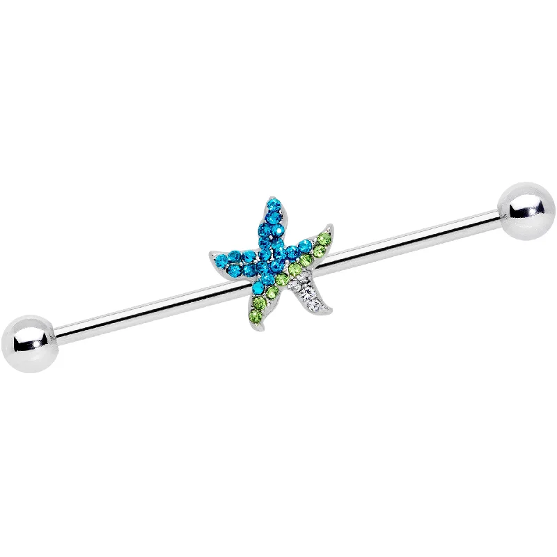 Women's Earrings – Elegant Designs for Every Personality--14 Gauge Blue Green Gem Glam Starfish Industrial Barbell 38mm Women's Earrings – Elegant Designs for Every Personality--14 Gauge Blue Green Gem Glam Starfish Industrial Barbell 38mm